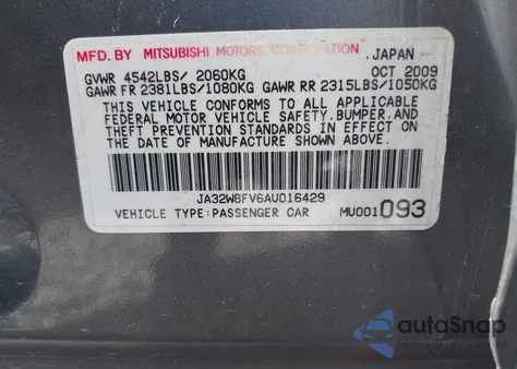 2010 Mitsubishi Lancer Evolution Gsr from USA, damaged, VIN JA32W8FV6AU016429